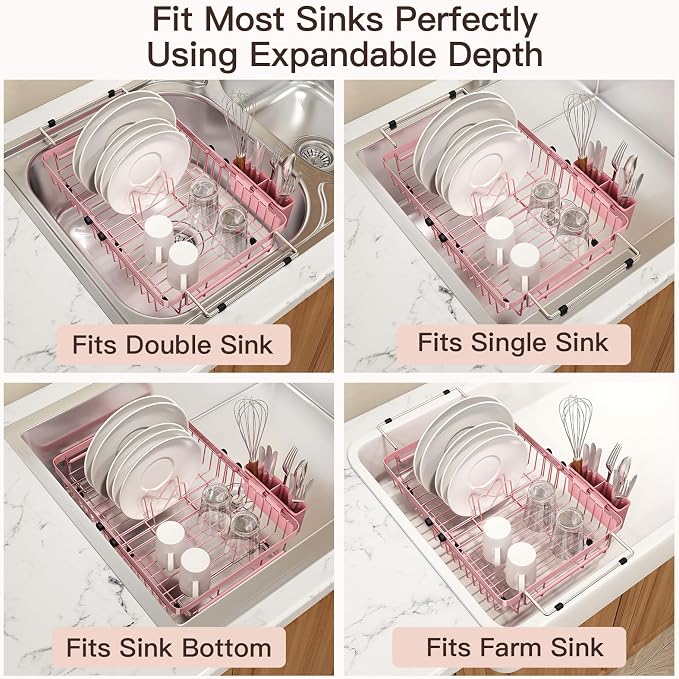 Pink Dish Drying Rack Over The Sink - Image 4
