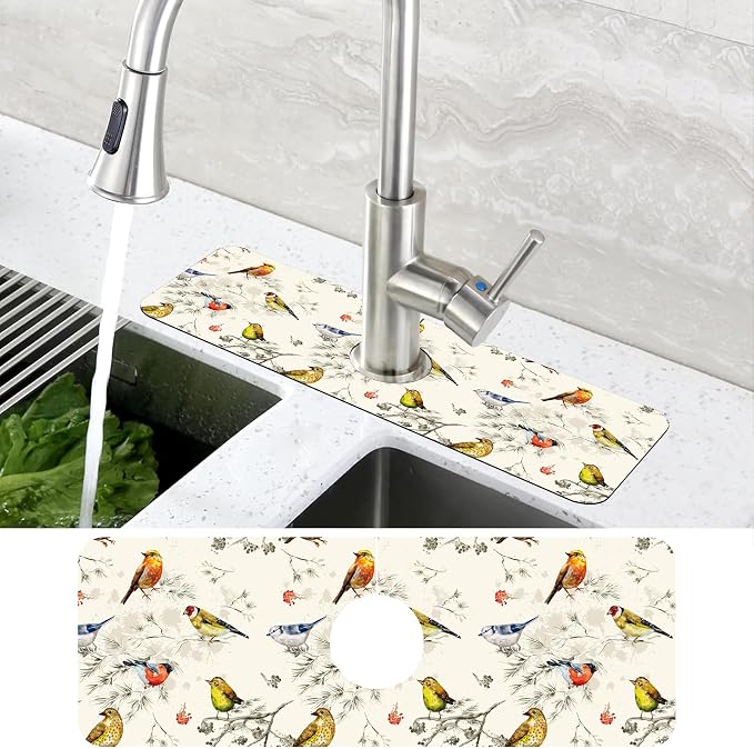 Vintage Watercolor Birds Dish Drying Mat - Image 4