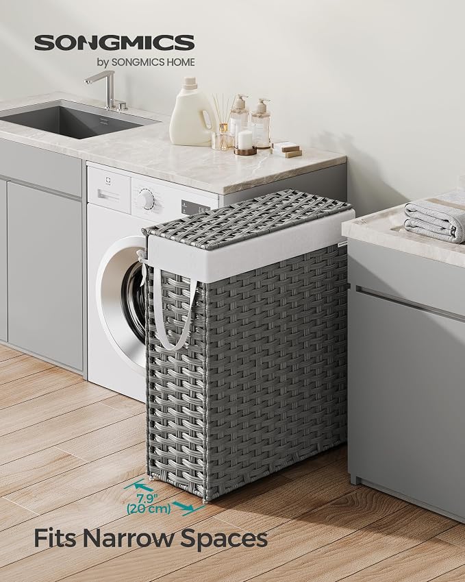 SONGMICS Laundry Hamper with Lid, 14.5 Gal Synthetic Rattan - Image 2