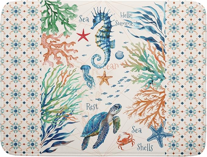 Giwawa Nautical Coastal Dish Drying Mat Sea Turtle Seahorse Dish Drainer Pad by Giwawa