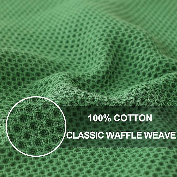 Homaxy 100% Cotton Oversized Waffle Weave Kitchen Towels 8-Pack | Grass Green - Image 2