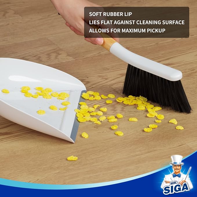 MR.SIGA Dustpan and Brush Set, Bamboo Handle, 1 Set | Handheld brush and - Image 3