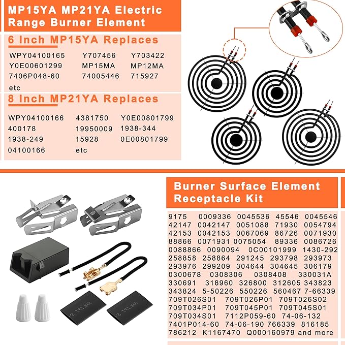 MP22YA Electric Range Burner Element Unit Set with 330031 Range Burner Receptacle Kit Fit for Ken-more Whirl-pool Frigi-daire May-tag Ranges/Stoves by Fetechmate
