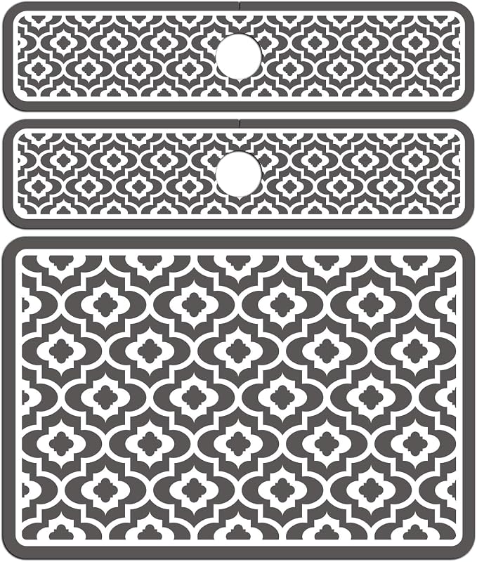 3 Pcs 2 Size Kitchen Sink Splash Guard Faucet Mat Simple Gray Plaid Pattern - Image 8