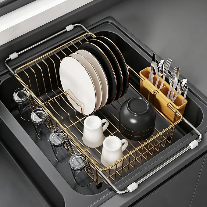 JASIWAY Gold Dish Drying Rack in Sink, Dish Drainer by JASIWAY