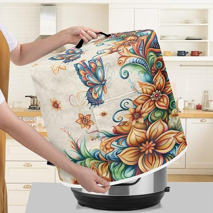 Vintage Floral Pressure Cooker Cover Instant Pot Accessories Instant Pot Kitchen Appliance Dust Cover with Pockets for Rice Cooker Air Fryer Slow Cooker Dust Covers for Kitchen Size S