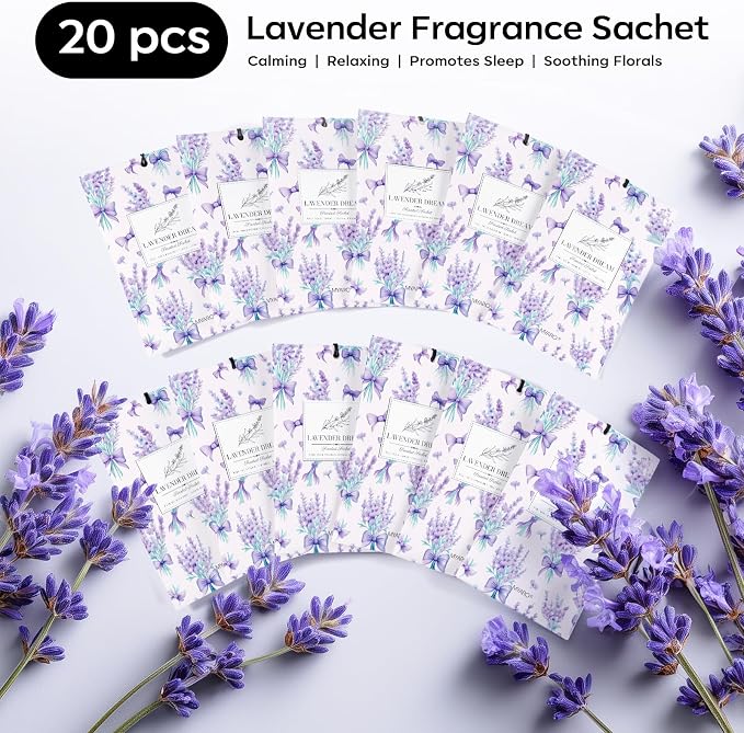 MYARO 20 Pack Lavender Scented Sachets, Closet Deodorizer Car Air Freshener - Image 4