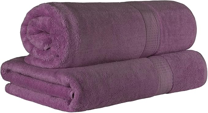 SUPERIOR Egyptian Cotton Pile Heavyweight Bath Sheet, 2 Piece Set, Plum | - Image 2