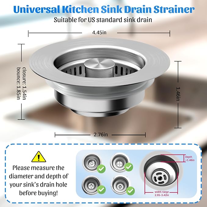 NinjaTiger 2-Pack Kitchen Sink Drain Strainers, 3-in-1 Sink Stoppers - Image 6