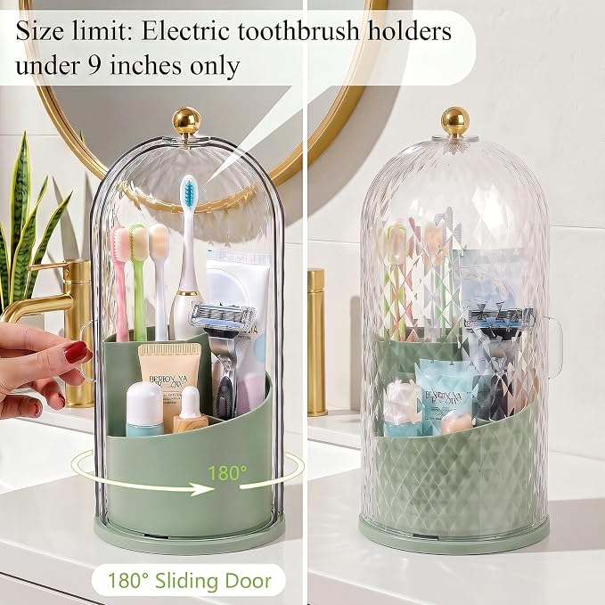 Toothbrush Holder with Cover for Bathroom Countertop, Toothpaste, Self Draining - Image 5
