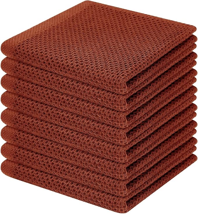 Homaxy 100% Cotton Waffle Weave Kitchen Dish Cloths 8-Pack, Rust | 12 x 12 by Homaxy