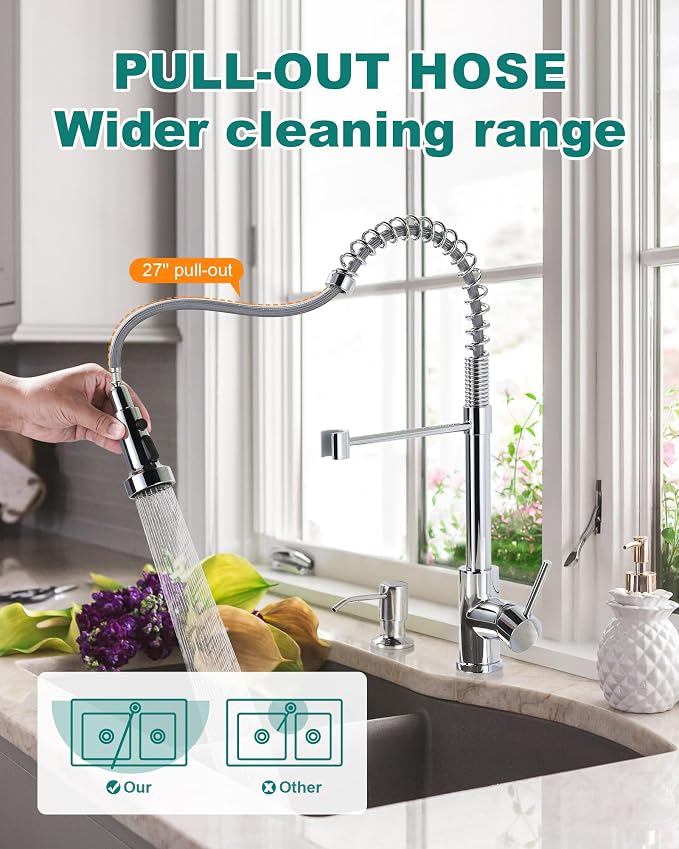 Chrome Kitchen Faucet with Soap Dispenser: Stainless Steel Kitchen Faucet with - Image 5
