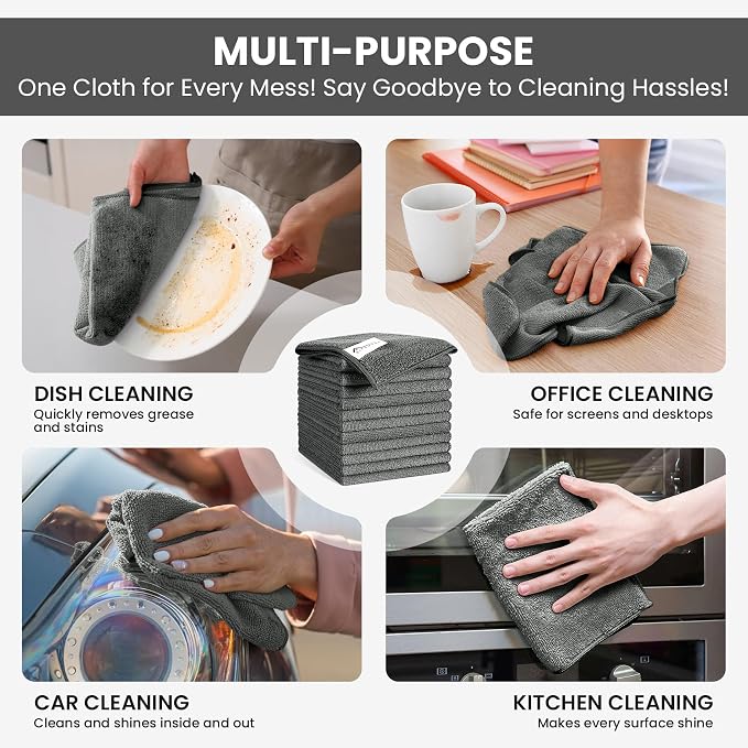 SIFANGKE Microfiber Cleaning Cloth, 12 Pack Grey Cleaning Rags - Image 5