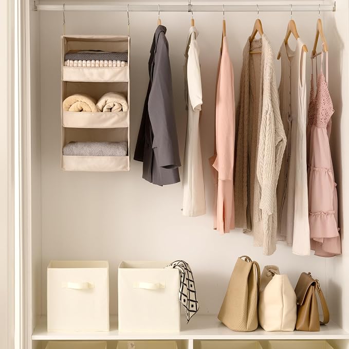GRANNY SAYS 3-Shelf Hanging Closet Organizer, Foldable Storage, Khaki | 33 lb - Image 2