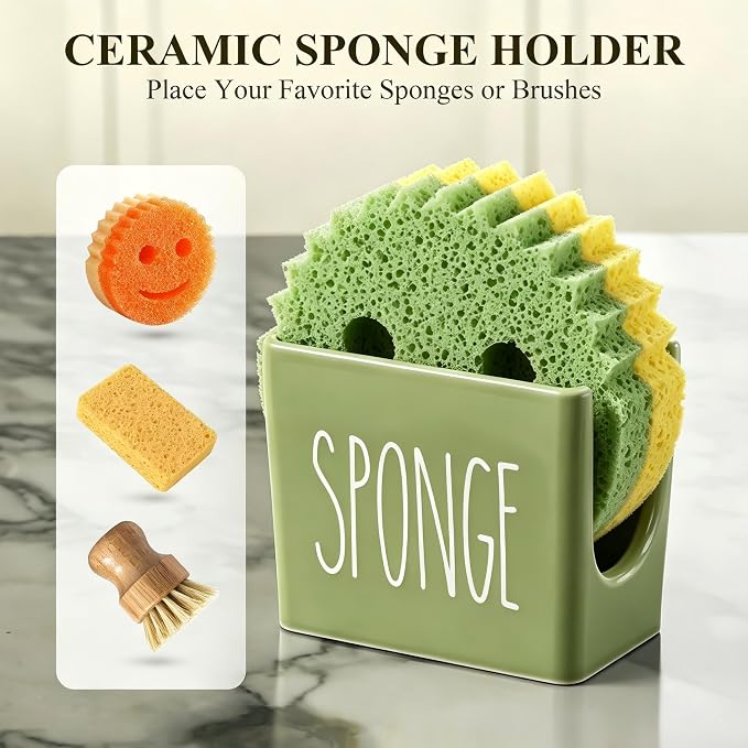 Cisily Olive Green Kitchen Soap Dispenser Set - Image 3