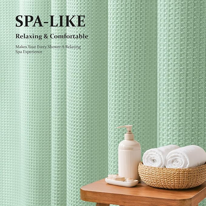 Dynamene Extra Long Waffle Shower Curtain 256 GSM Fabric 72"x84" Mint Green - Image 3