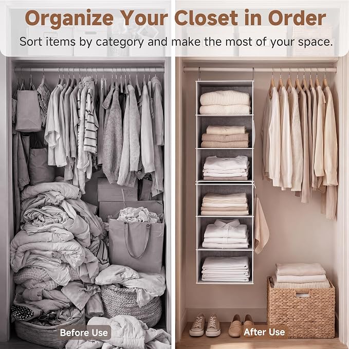StorageWorks 6-Shelf Closet Organizers, Two 3-Shelf Separable Hanging Shelves - Image 4