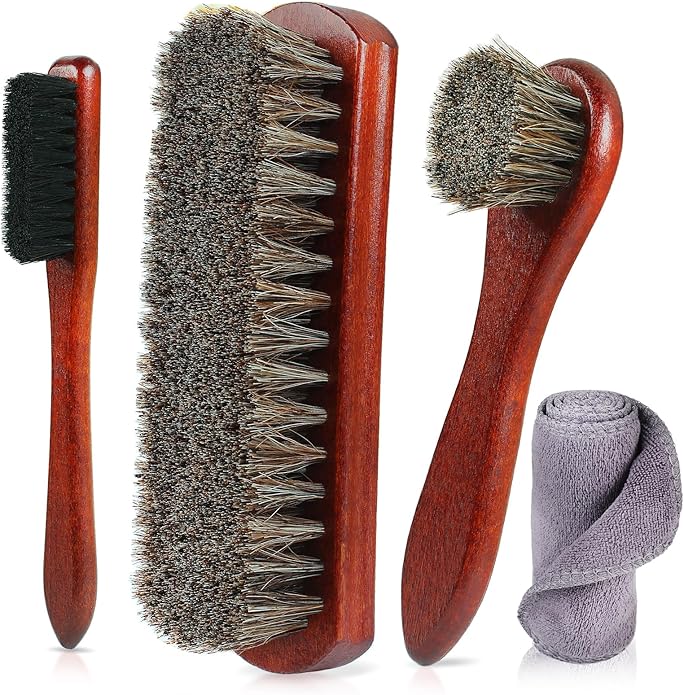 Rolett 4-Piece Horsehair Shoe Brush Shine Kit, Horse Hair Brush by Rolett
