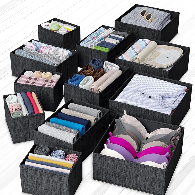 Drawer Organizer Clothes Set of 12 Black - Image 6