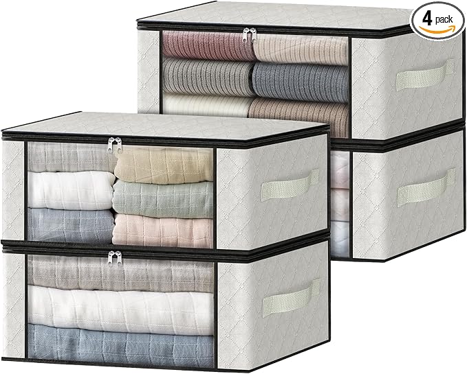HomeHacks 4-Pack Clothes Organizer Storage Bags, 35L Storage Bins, Reinforced by HomeHacks