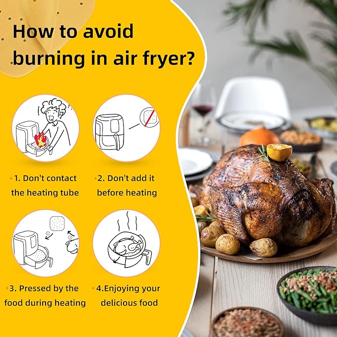 Katbite 200Pcs 7.5 In Air Fryer Liners, Parchment Paper for Air Fryer, Unbleached Disposable Air Fryer Liners Paper Sheets Square for Air Fryer, Steaming Basket, Oven Baking