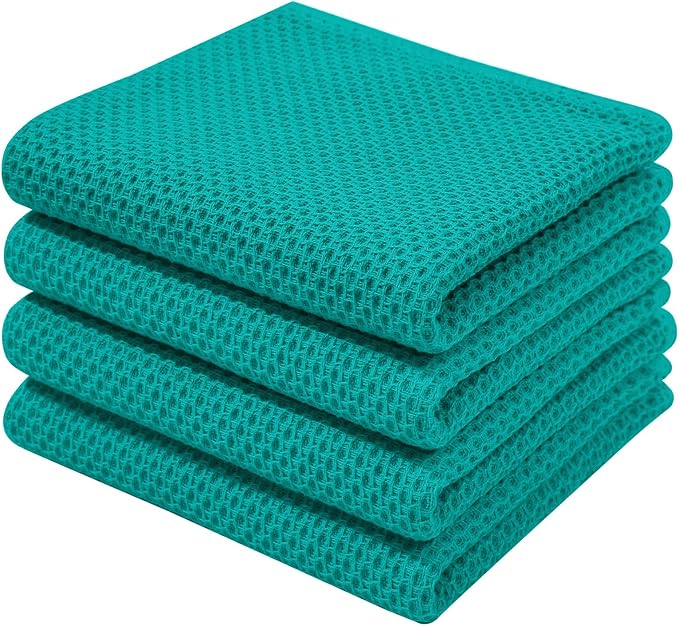 Homaxy 100% Cotton Waffle Weave Kitchen Dish Towels 4-Pack, Teal | 13 x 28 by Homaxy