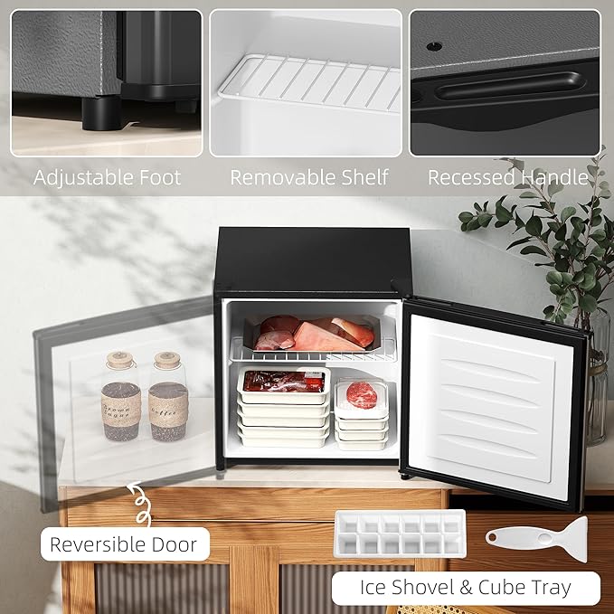 HOMCOM Mini Freezer Countertop, 1.1 Cu.Ft Compact Upright Freezer with Removable Shelves, Reversible Door for Home, Dorm, Apartment and Office, Silver