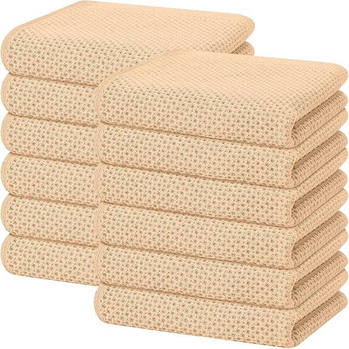 Homaxy 100% Cotton Waffle Weave Kitchen Dish Towels 12-Pack, Apricot | 13 x 28 by Homaxy