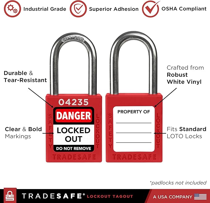 TRADESAFE Lockout Tagout Locks Label, 20 English Lock Out Tag Out Padlock Labels, Danger Locked Out Do Not Remove Loto Locks Stickers