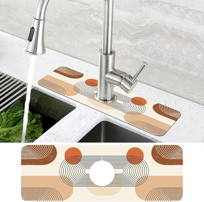 Abstract Minimalistic Geometric Sink Faucet Absorbing Mat Sink Splash Guard - Image 4