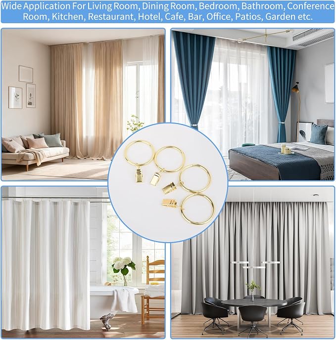Curtain Rings with Clips, 44 Pack Metal Drapery Rings with Clips Hooks Hangers - Image 8