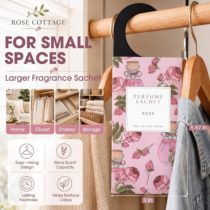 Large 12 Packs Rose Hanging Scented Sachets Long-Lasting Closet Deodorizer Air - Image 2