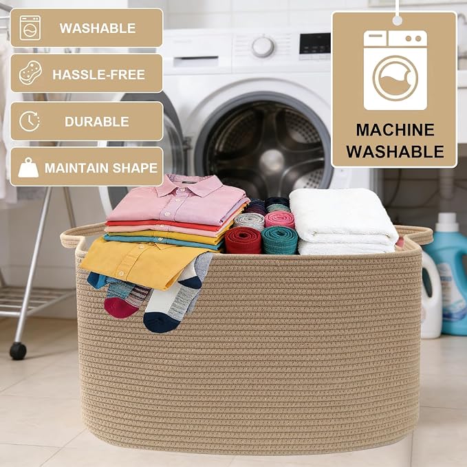 96L Woven Laundry Basket with Handles, Extra Blanket Basket - Image 7