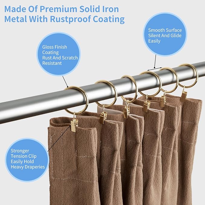 Curtain Rings with Clips, 44 Pack Metal Drapery Rings with Clips Hooks Hangers - Image 5