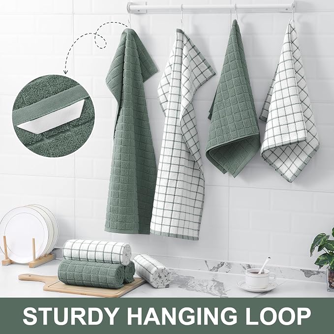 Homaxy Large Premium Cotton Kitchen Towels 16"x 28", 8 Pack, Sage Green - Image 6
