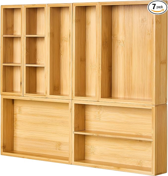 Vtopmart 7 Pack Bamboo Drawer Organizer Boxes, Junk Drawer Organizers | 100% by Vtopmart