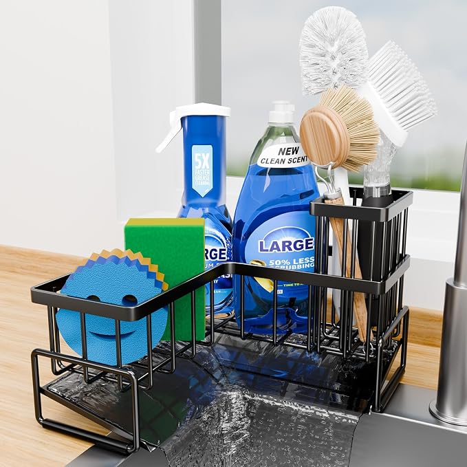 Fikoksol Large Sponge Holder for Kitchen Sink, 90-Degree Sink Caddy Storage by HOMEACCESSORIES