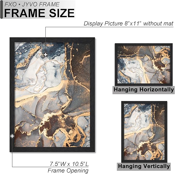Engineered Wood 8x11 Picture Frame Set of 2, Black Frame for 8 x 11 Inch Picture Poster Photo, Light Weight 8 by 11 Frame with Wood-grain for Wall - 2 Pack/Black/8"x11"