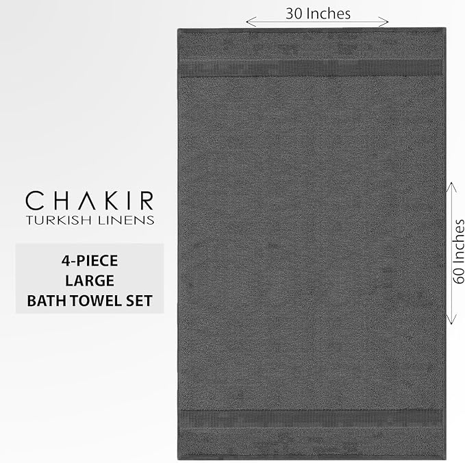 Chakir Turkish Linens 100% Cotton 2-Pack Bath Towels 30x60, Dark Gray | Premium - Image 5