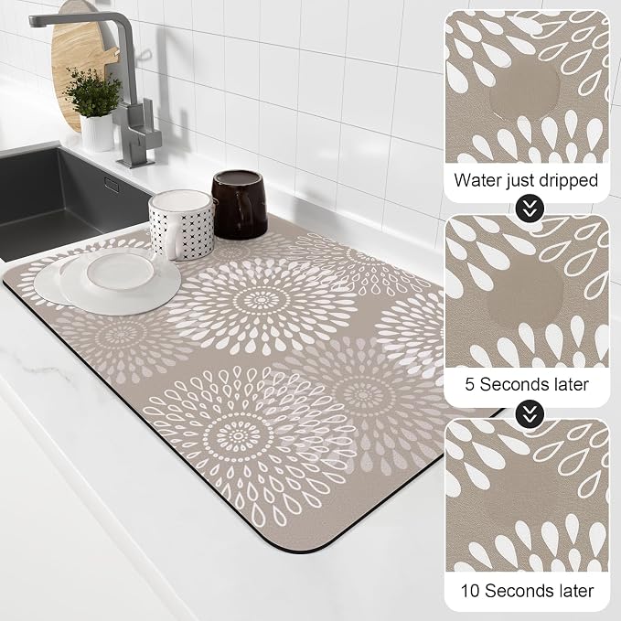 Dish Drying Mat Absorbent Kitchen Counter Mat Rubber Backing Draining Mat | - Image 4