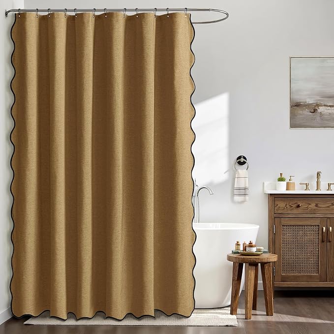 MIULEE 72"x84" Extra Long Scalloped Linen Shower Curtain Gold Brown - Image 2