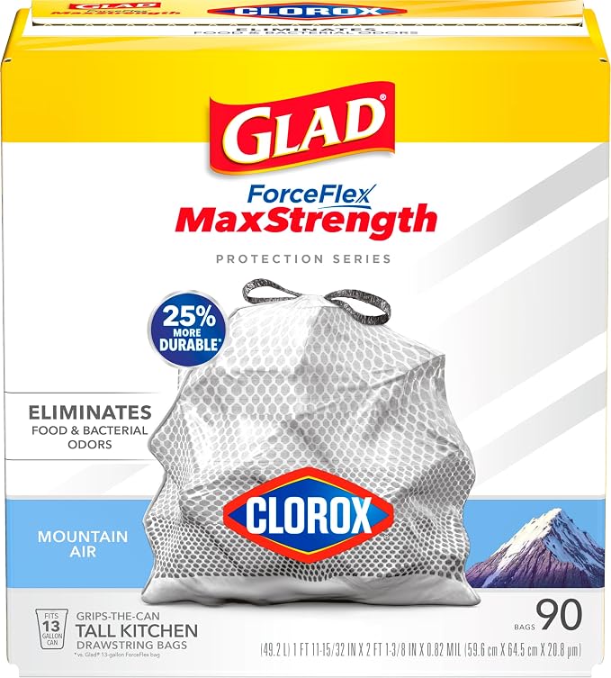 Glad Tall Kitchen Trash Bags 13 Gallon, MaxStrength Mountain Air Garbage Bags by GladTrashFoodStorage