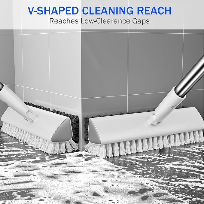 Grout Brush with Long Heavy Duty Handle, 180° Swivel Floor Scrub Brush - Image 4