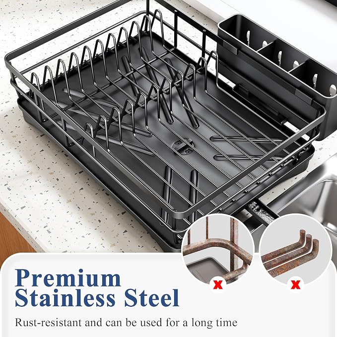 SNTD Dish Drying Rack for Kitchen Counter, 11.8" W x 16.7" L, Large Capacity - Image 6