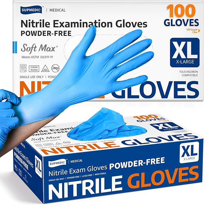 Medical Soft Max Nitrile Exam Gloves Powder-Free Disposable 100 Ct | Soft by Supmedic