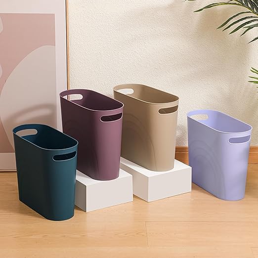 rejomiik Small Bathroom Trash Can, 3.5 Gallon Slim Garbage Can, Khaki | Plastic - Image 5