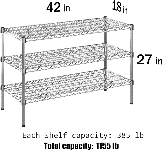 18" Deep x 42" Wide x 27" Height Wire Shelving Kit | 3-Tier | NSF Commercial Storage Rack Unit