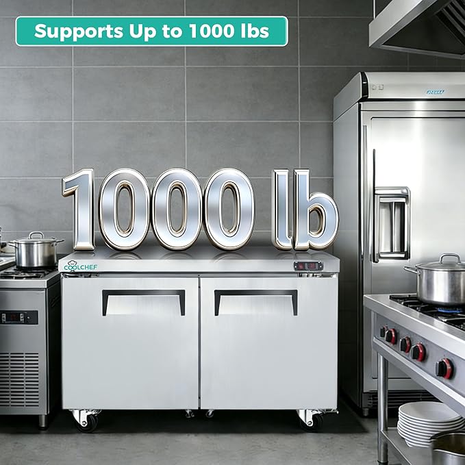 60" Commercial Double Door Worktop Refrigerator, 17 Cu.ft Stainless Steel Prep Table Fridge, R290 Heavy-Duty Undercounter Cooler