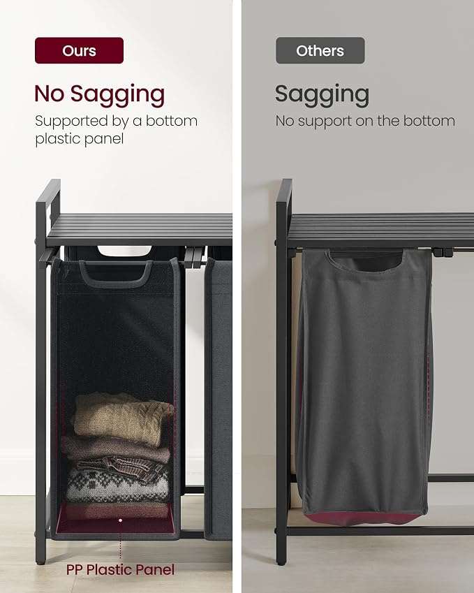 VASAGLE Laundry Hamper with Shelf, 3 Pull-Out Bags, 3 x 10.6 Gallons - Image 5
