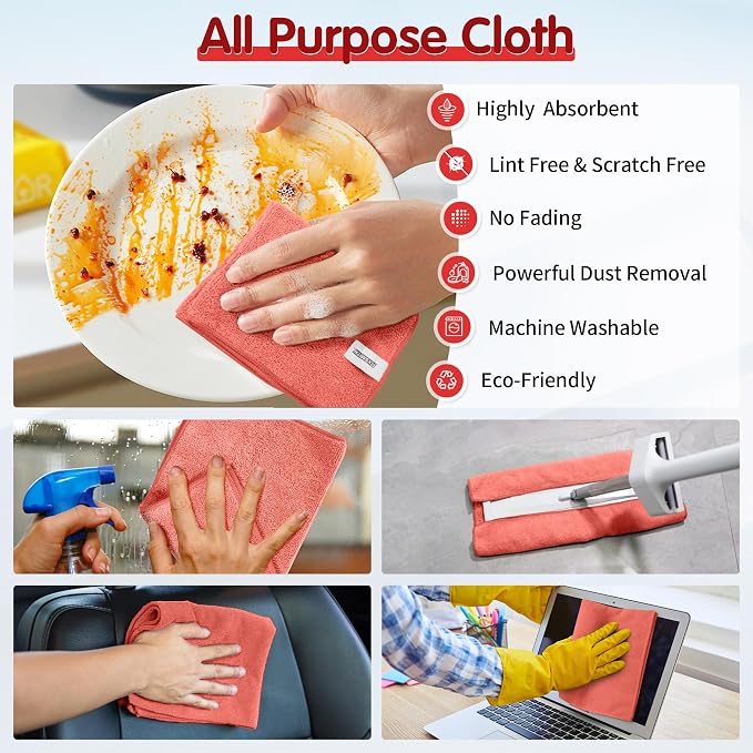 FIXSMITH Red Microfiber Cleaning Cloth -Pack of 12, Highly Absorbent Cleaning - Image 5